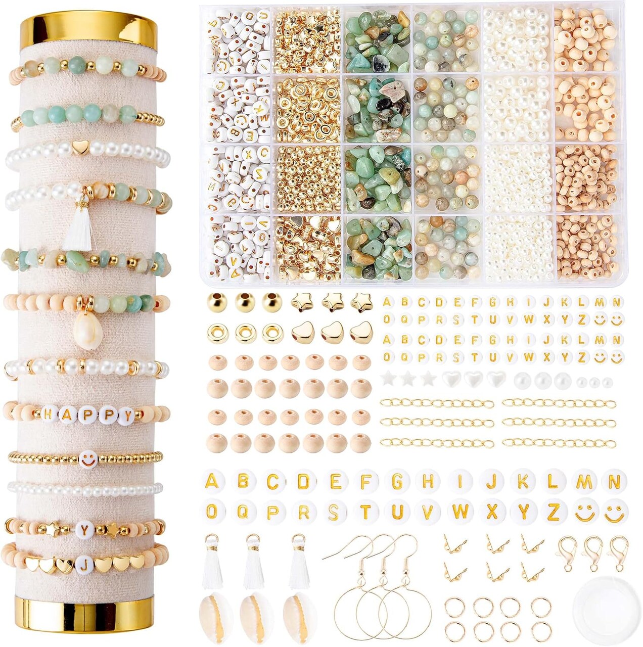 Natural Stone Beads Jewelry Making Kit – 335+ Amazonite & Irregular Gemstone Beads for DIY Bracelets, Necklaces & Earrings | Craft Kit for Adults